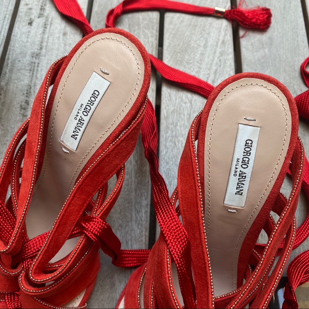 GIORGIO ARMANI Red Sandals w Heel & Braided Laces - Picture 4 of 13
